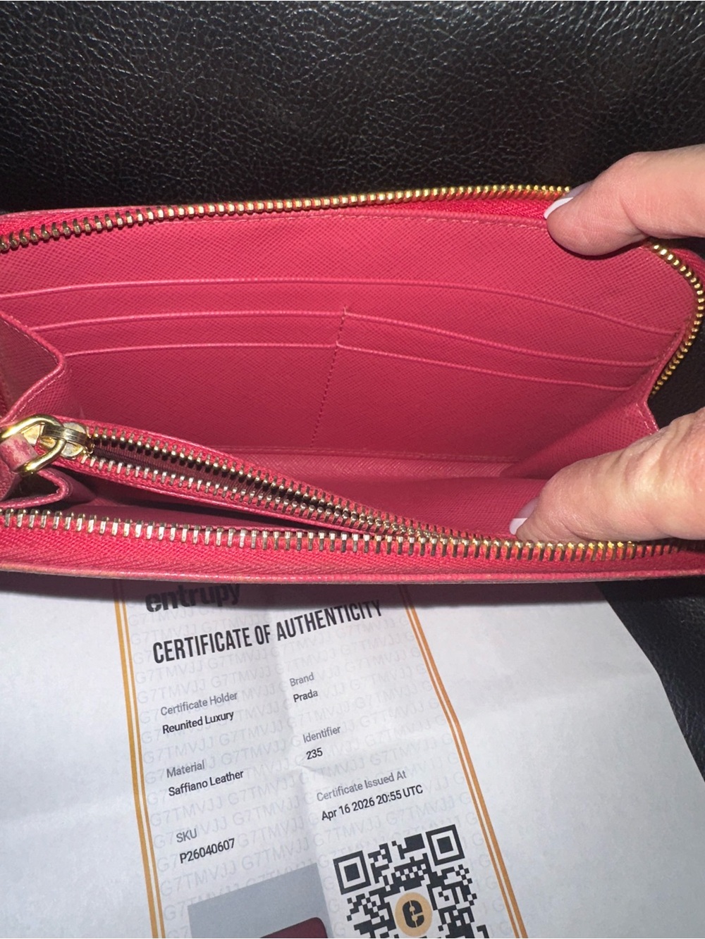 Prada Saffiano Zip-Around Wallet in Pink with Gold Hardware - Picture 7 of 10
